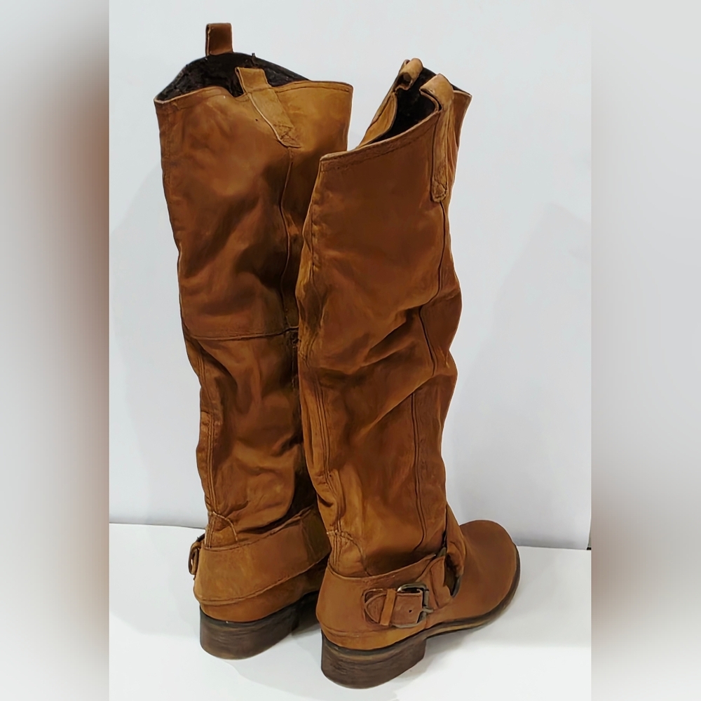 Steve Madden BANKKER Brown Suede Fabric Boot Tall Pull-On Riding Buckle 10 M New - Picture 9 of 16